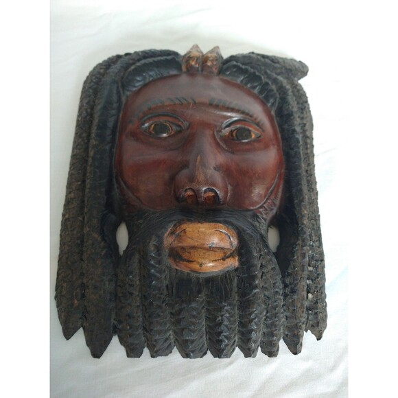 Handmade Other - Vintage Jamaican Hand Carved Wood Mask Rasta Art Sculpture 9 x 6.5” Boho Tribal